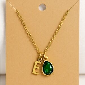Gold Initial Necklace with Birthstone - CUSTOM MADE!!
